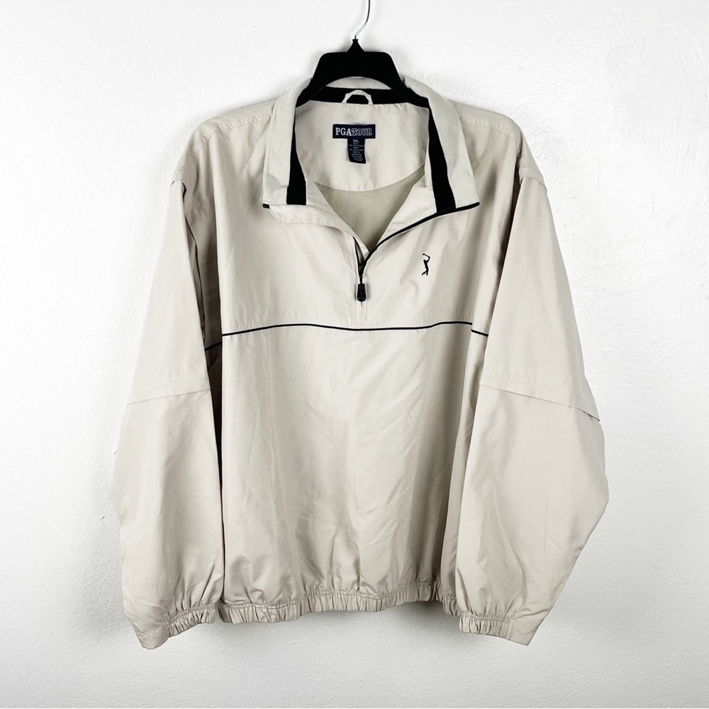 PGA TOUR Signature Tan Convertible Sleeves Side Zip Pockets 1/4 Zip Pullover XXL